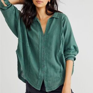 Free People We the Free One and Only Button Down S green / dried pine